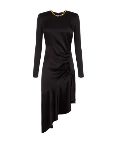 Elisabetta Franchi Black Asymmetric Dress With Necklace