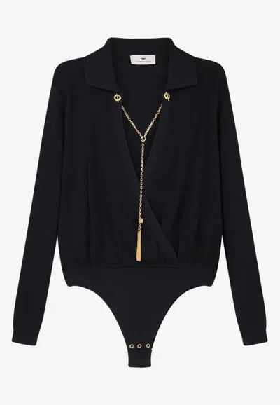 Elisabetta Franchi Chain-embellished Bodysuit In Black