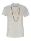 Elisabetta Franchi Logo T-shirt With Gold Chain Detail In White