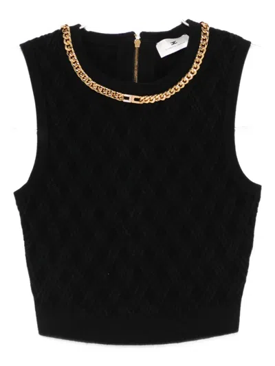 Elisabetta Franchi Chain-embellished Diamond-pattern Crop Top In Black