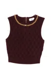 Elisabetta Franchi Chain-embellished Diamond-pattern Crop Top In Brown