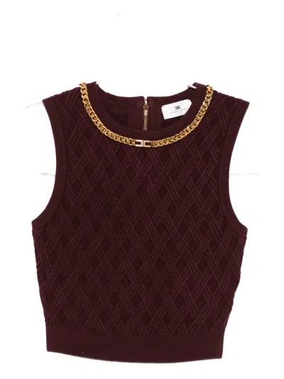 Elisabetta Franchi Chain-embellished Diamond-pattern Crop Top In Brown