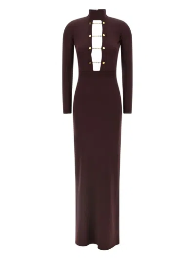 ELISABETTA FRANCHI CHAIN-EMBELLISHED HIGH-NECK DRESS