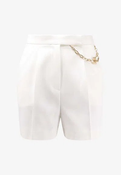 Elisabetta Franchi White Shorts With Chain Detail On The Front And Front Concealed Closure In Viscose Stretch Woman