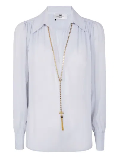 ELISABETTA FRANCHI CHAIN-EMBELLISHED PUFF-SLEEVES BLOUSE