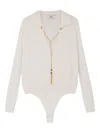 Elisabetta Franchi Chain-embellished Ribbed Bodie In Neutral