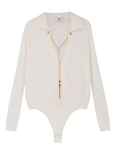 Elisabetta Franchi Chain-embellished Ribbed Bodie In Neutral