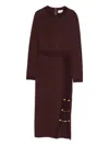 Elisabetta Franchi Knit Dress With Chain And Gold Buttons In Burgundy