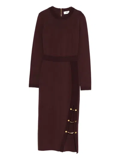 ELISABETTA FRANCHI CHAIN-EMBELLISHED RIBBED DRESS