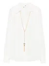 Elisabetta Franchi Chic Long Sleeve Sheer Top With Chain In Gray