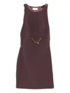 Elisabetta Franchi Bordeaux Sleeveless Dress With Chain Decoration On The Front In Fabric Woman In Brown