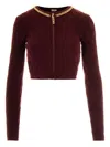 Elisabetta Franchi Cardigan In Maglia A Rombi Con Dettaglio Gioiello Bordeaux In Brown