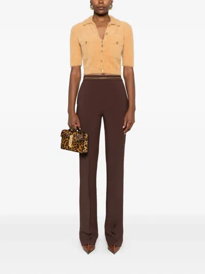 Elisabetta Franchi Chain-embellished Trousers In Brown