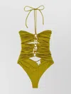 Elisabetta Franchi Chain-accented One-piece Swimsuit With Cut-out Details In Green