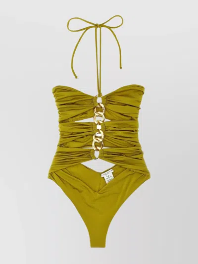 ELISABETTA FRANCHI CHAIN HALTER NECK HIGH-LEG SWIMSUIT