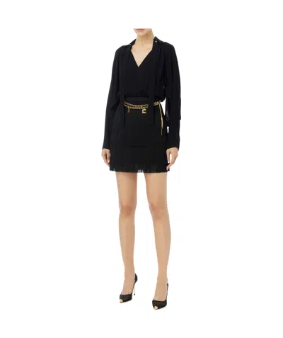 Elisabetta Franchi Chain-link Detail Crepe Mini Dress In Black