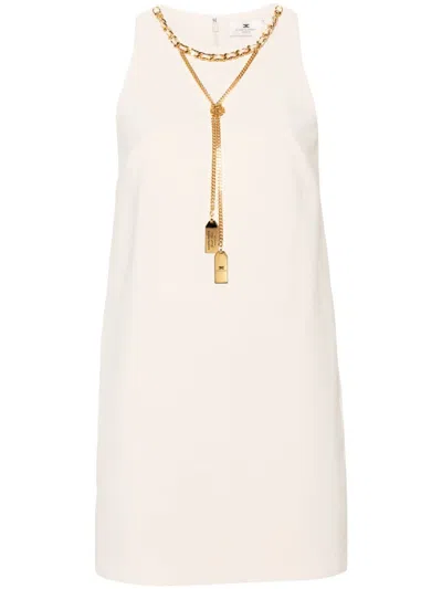 Elisabetta Franchi Chain-link Detail Crepe Mini Dress In Brown