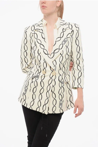 Elisabetta Franchi Chain Patterned Double-breasted Blazer With Peak Lapel In Black