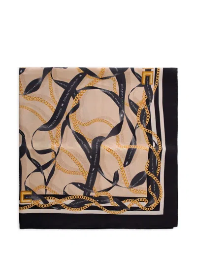 Elisabetta Franchi Square Silk Scarf With Chain In Multi