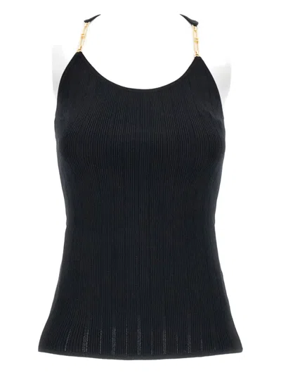ELISABETTA FRANCHI CHAIN-STRAP RIBBED TANK TOP