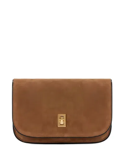 Elisabetta Franchi Chain-strap Suede Cross Body Bag In Brown