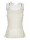 Elisabetta Franchi Chain-straps Ribbed Top In Neutral