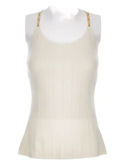 Elisabetta Franchi Chain-straps Ribbed Top In Neutral
