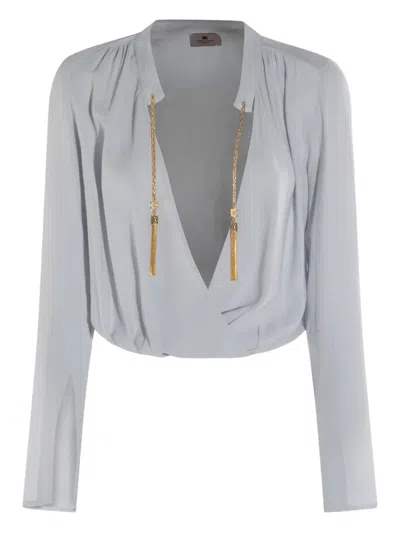 ELISABETTA FRANCHI CHAIN-TASSEL DETAIL BLOUSE