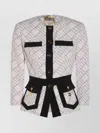 Elisabetta Franchi Chain Trim Blazer Geometric Pattern In White