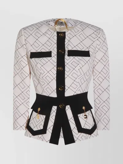 ELISABETTA FRANCHI CHAIN TRIM BLAZER GEOMETRIC PATTERN
