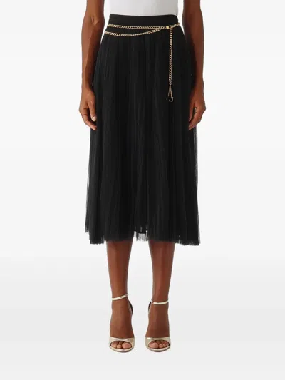 Elisabetta Franchi Pleated Tulle Midi Skirt In Black