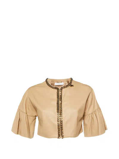Pre-owned Elisabetta Franchi Chain-detail Cropped Leather Jacket In Neutral