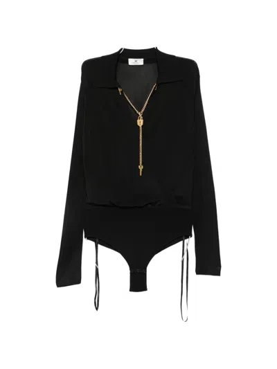 Elisabetta Franchi Chain-detail Long-sleeve Bodysuit In Black