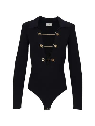 Elisabetta Franchi Chain-detail Long-sleeve Bodysuit In Black