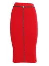 Elisabetta Franchi Textured Herringbone Midi Skirt With Chain Detail In Red