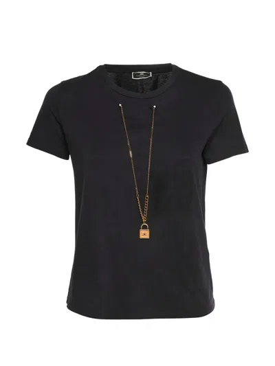 Pre-owned Elisabetta Franchi Chain-link Cotton T-shirt In Black