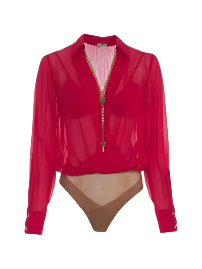 Elisabetta Franchi Chain-link Padlock-detail Bodysuit In Red