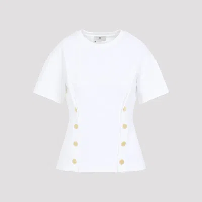 ELISABETTA FRANCHI ELISABETTA FRANCHI CHALK WHITE COTTON GOLD BUTTONED T-SHIRT