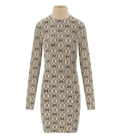 Elisabetta Franchi Champagne Monogram Knitted Dress In White