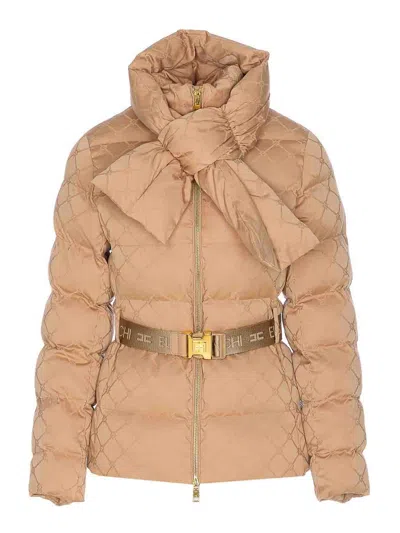 ELISABETTA FRANCHI BLACK DOWN JACKET FRONTAL ZIP CLOSURE