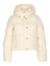 Elisabetta Franchi Milk Velvet Hooded Down Jacket In Neutral