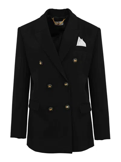 Elisabetta Franchi Double-breasted Gabardine Jacket In Multi