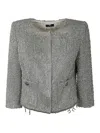 Elisabetta Franchi Lurex Tweed Cropped Jacket In Silver
