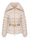 Elisabetta Franchi Short Down Jacket With Belt In Neutral