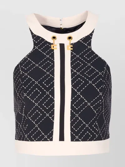 ELISABETTA FRANCHI CHARM DETAIL CROP TOP WITH GEOMETRIC PATTERN