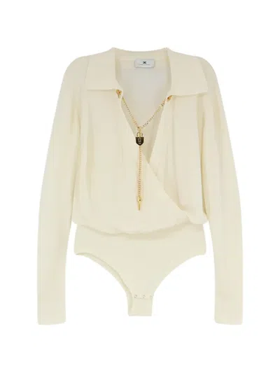 Elisabetta Franchi Charm-detail Wrap-front Bodysuit In Gold