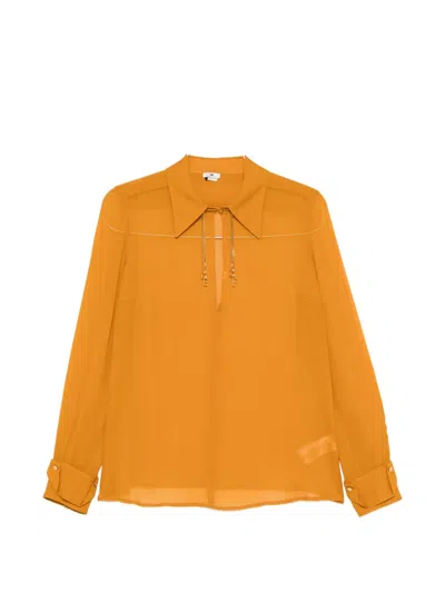 Elisabetta Franchi Charm-embellished Cut-out Blouse In Orange
