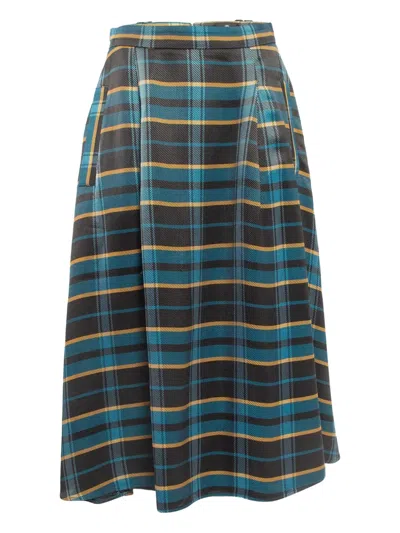 Pre-owned Elisabetta Franchi Check-patterned Pleated Skirt
