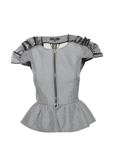 Pre-owned Elisabetta Franchi Check-pattern Peplum Top In White