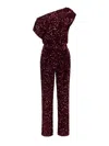 Elisabetta Franchi Chenille Jumpsuit Embroidered With Sequins In Red